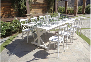 White Wash Farm Table With 10 White Wash Cross Back Chairs