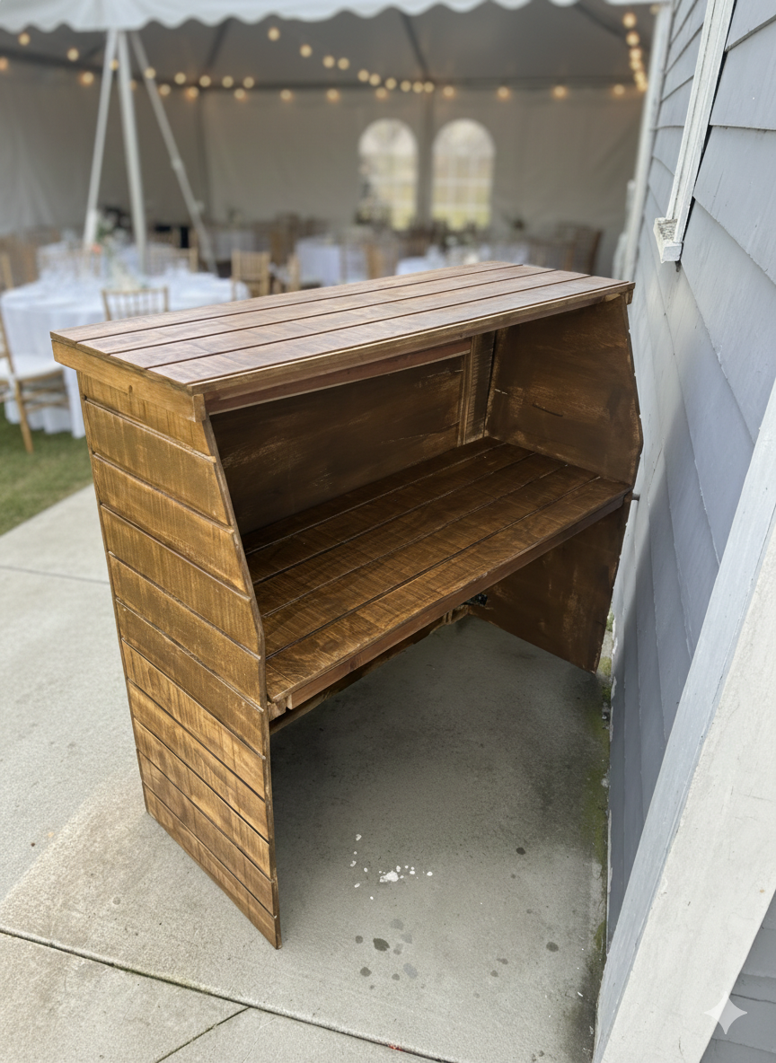 Rustic Wood Bar Rental Los Angeles | West Adams Event Rentals 4 ft wide