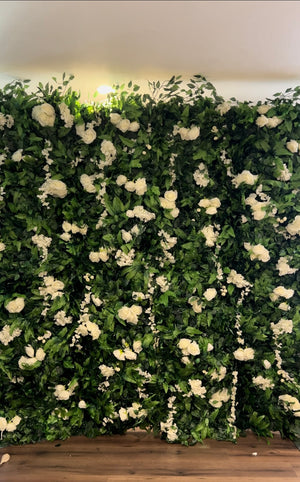 3D White Rose Wall with Greenery