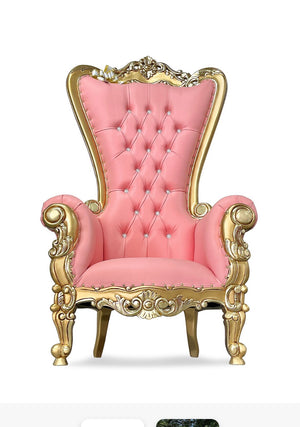 High back pink and gold throne chair