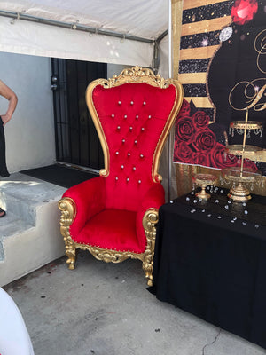 High Back Throne Chair- Gold and Red