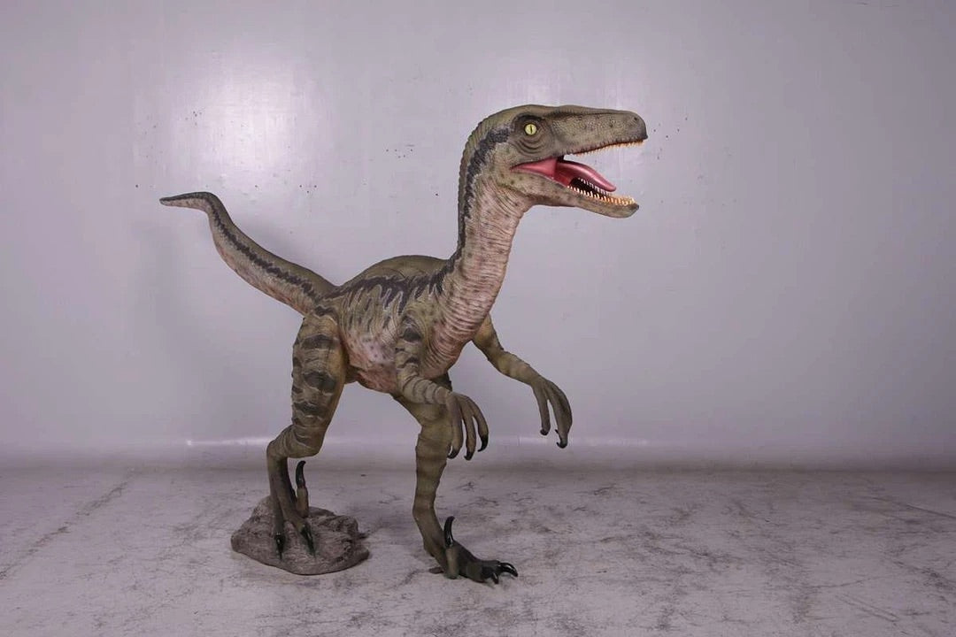 Green Velociraptor Dinosaur Statue