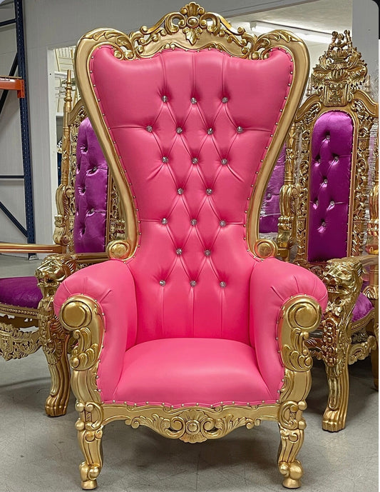 High back hot pink and gold throne chair