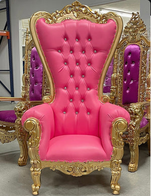 High back hot pink and gold throne chair