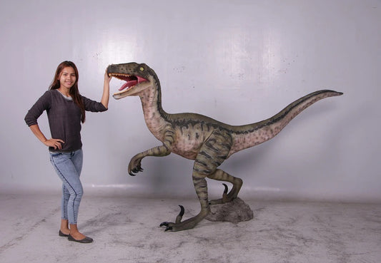 Green Velociraptor Dinosaur Statue