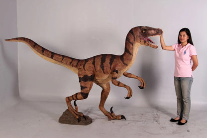 Brown Velociraptor Dinosaur Statue